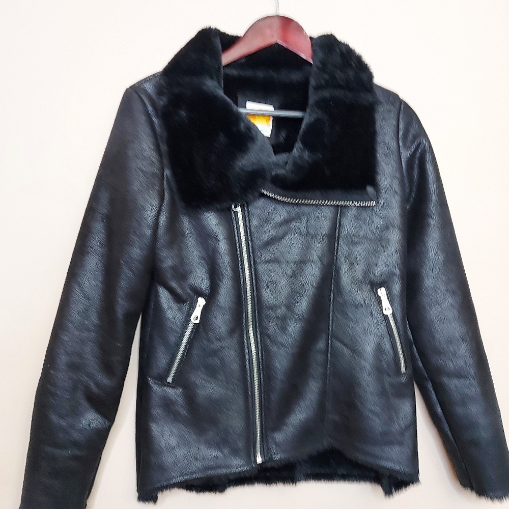 C&C California faux leather vegan faux fur lined jacket